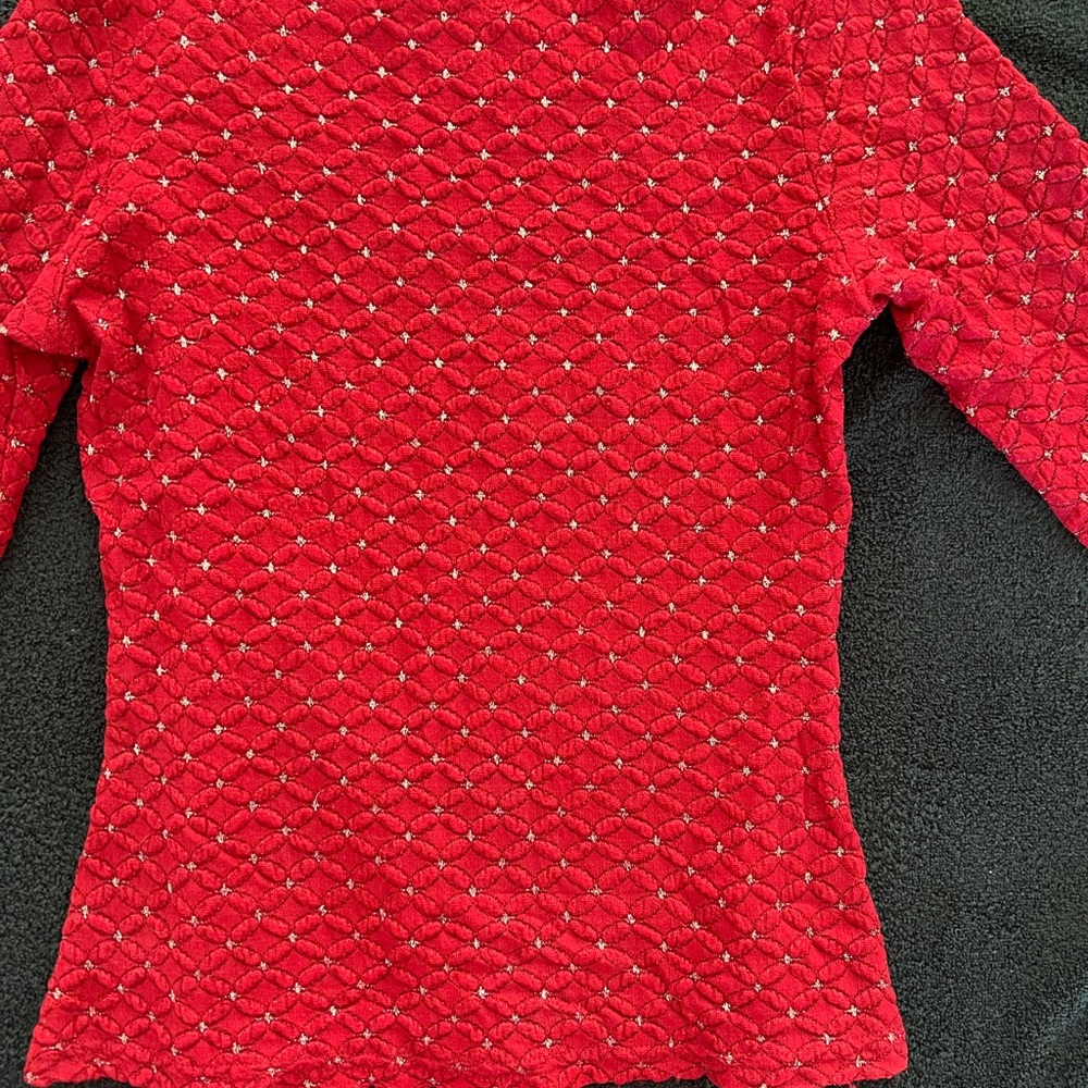 Red Textured Long Sleeve Top